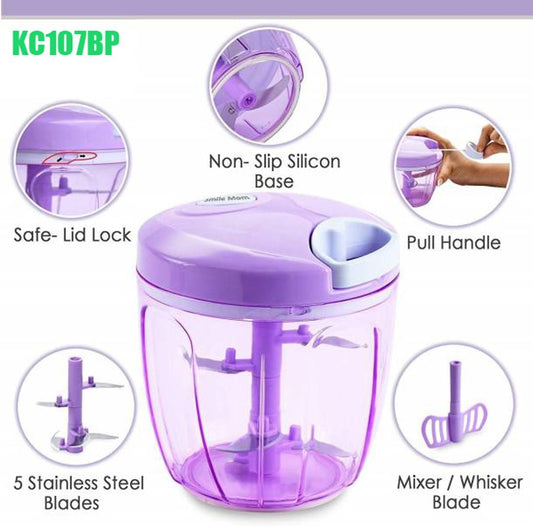 2 in 1 Mini Plastic Chopper Vegetable Cutter with 4 Blades and Pull Handle Fruit Cutter Fruit Chopper Chilly Chopper
